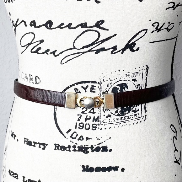 Vintage Cuero Vaca Industria Argentina Dark Brown Leather Belt w/Gold Hardware - Picture 3 of 12